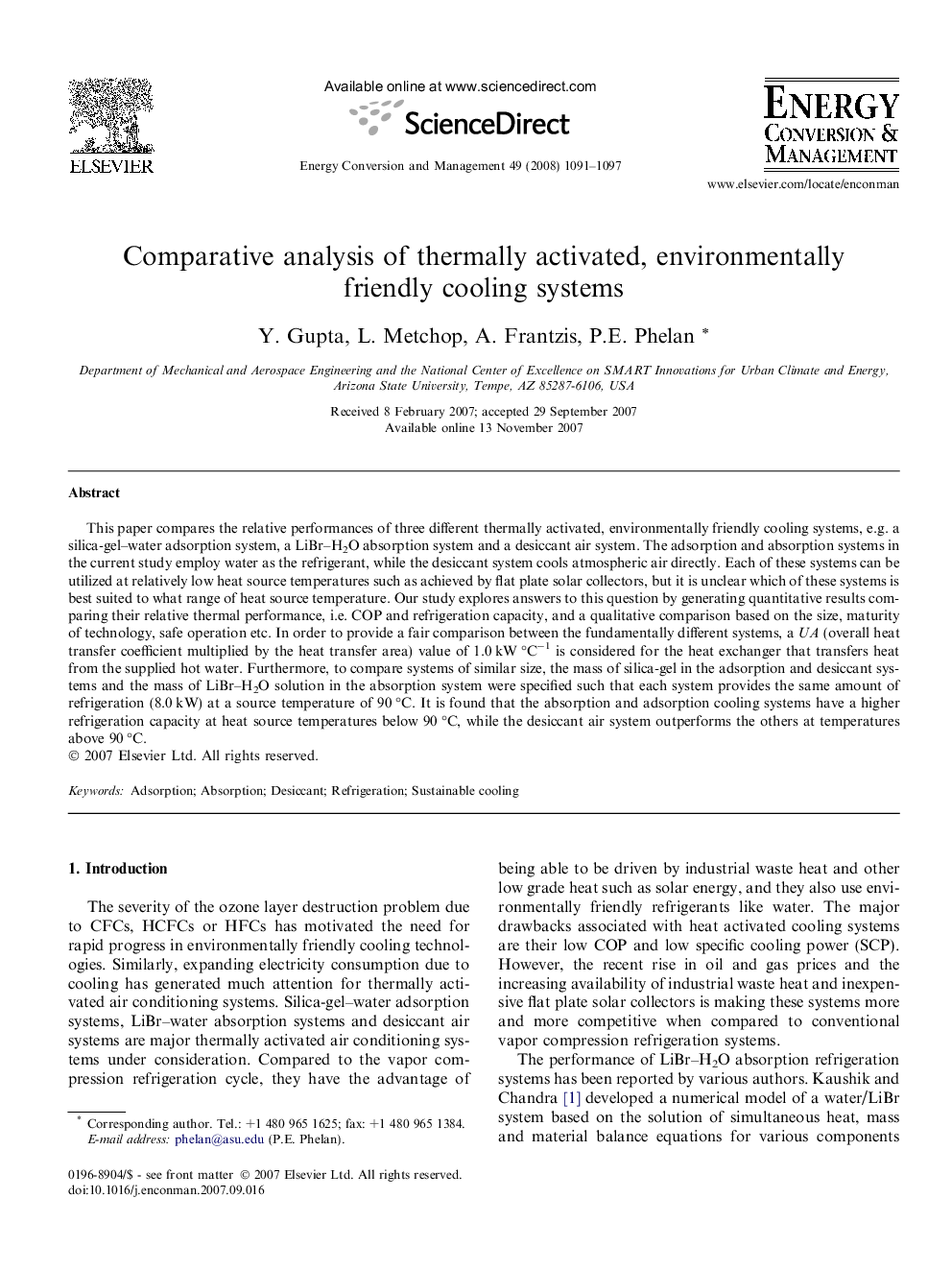 Comparative analysis of thermally activated, environmentally friendly cooling systems