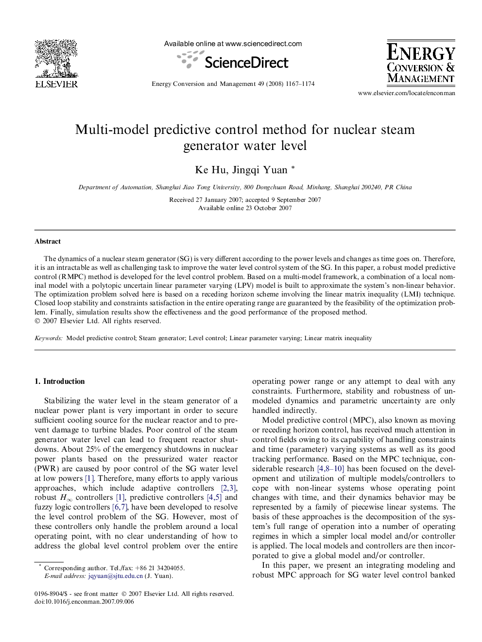 Multi-model predictive control method for nuclear steam generator water level