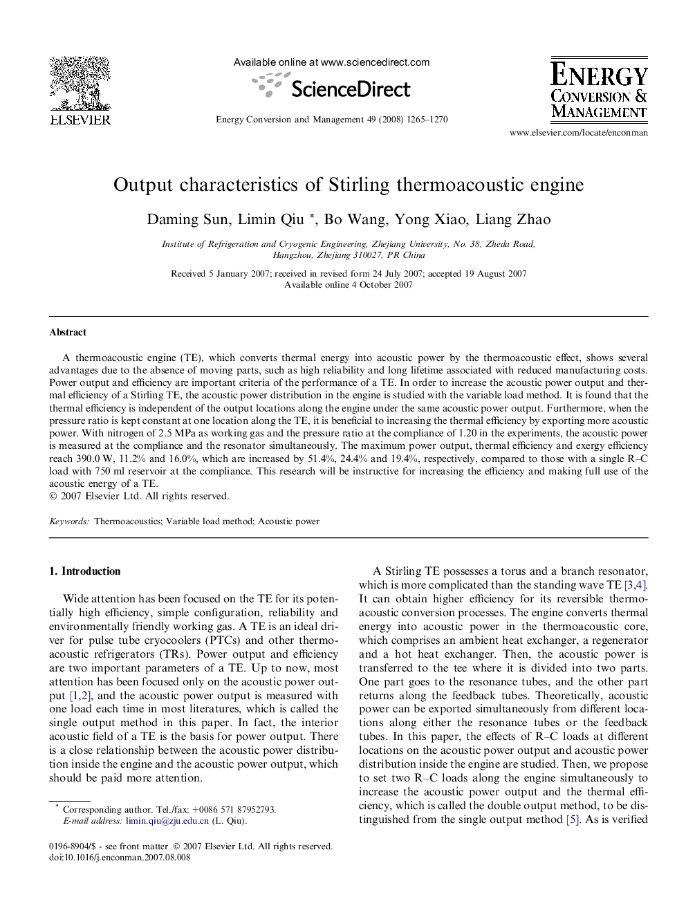 Output characteristics of Stirling thermoacoustic engine