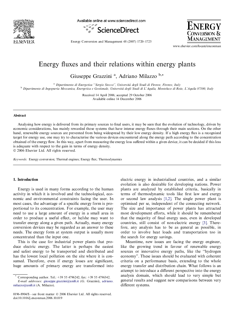 Energy fluxes and their relations within energy plants