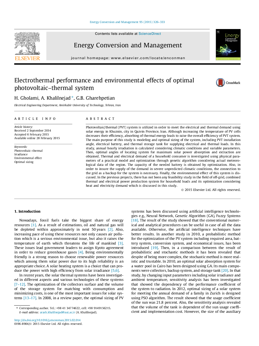 Electrothermal performance and environmental effects of optimal photovoltaic–thermal system