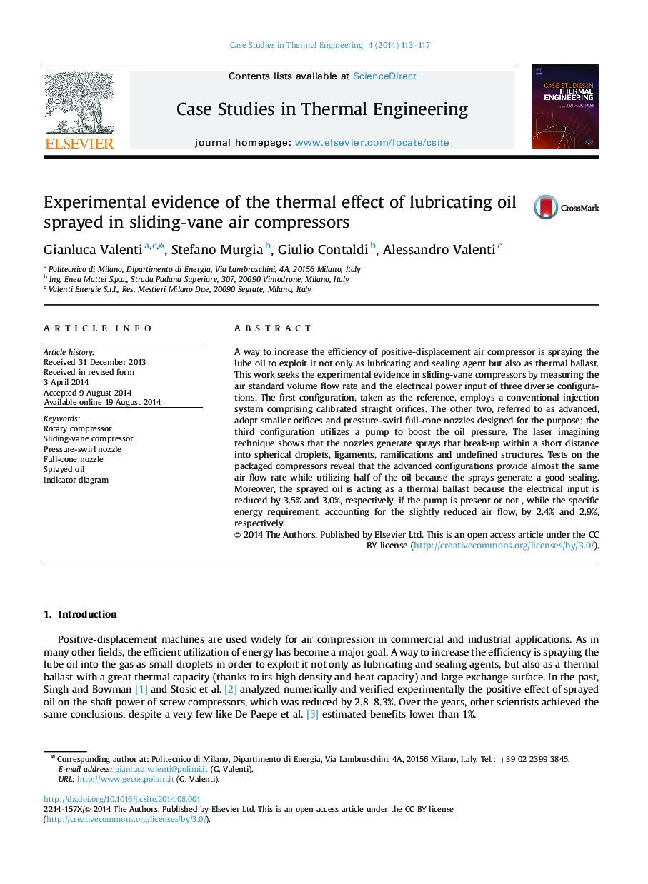 Experimental evidence of the thermal effect of lubricating oil sprayed in sliding-vane air compressors