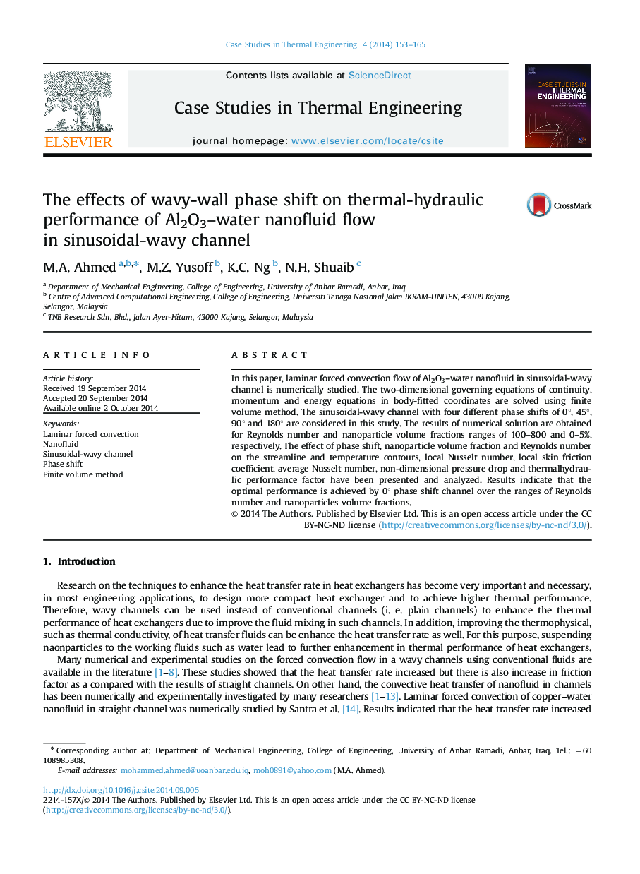 The effects of wavy-wall phase shift on thermal-hydraulic performance of Al2O3–water nanofluid flow in sinusoidal-wavy channel