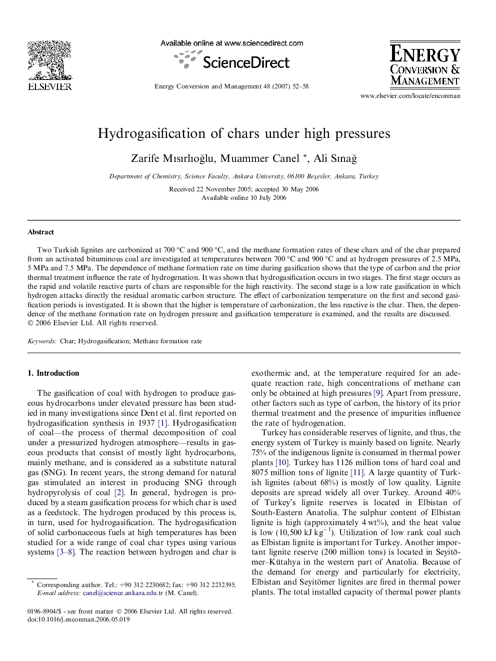 Hydrogasification of chars under high pressures