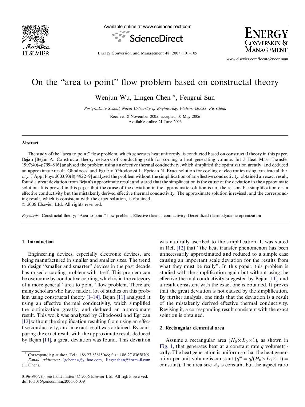 On the “area to point” flow problem based on constructal theory