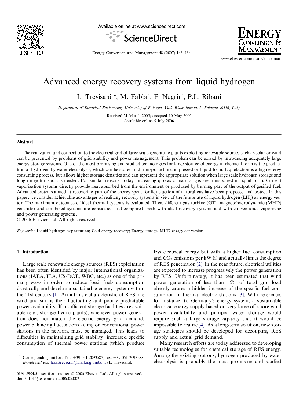 Advanced energy recovery systems from liquid hydrogen