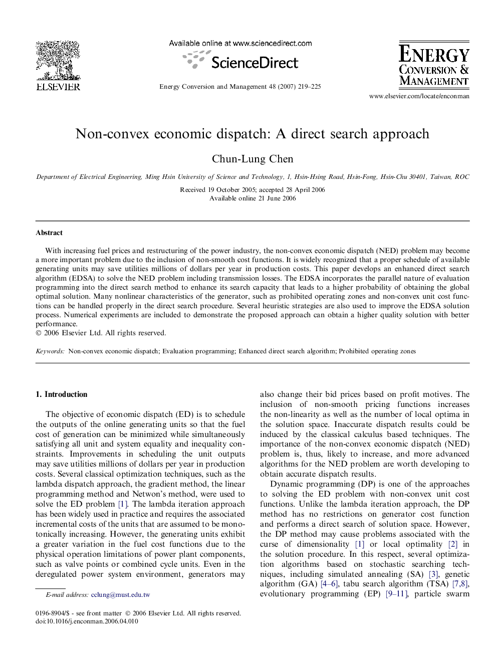 Non-convex economic dispatch: A direct search approach