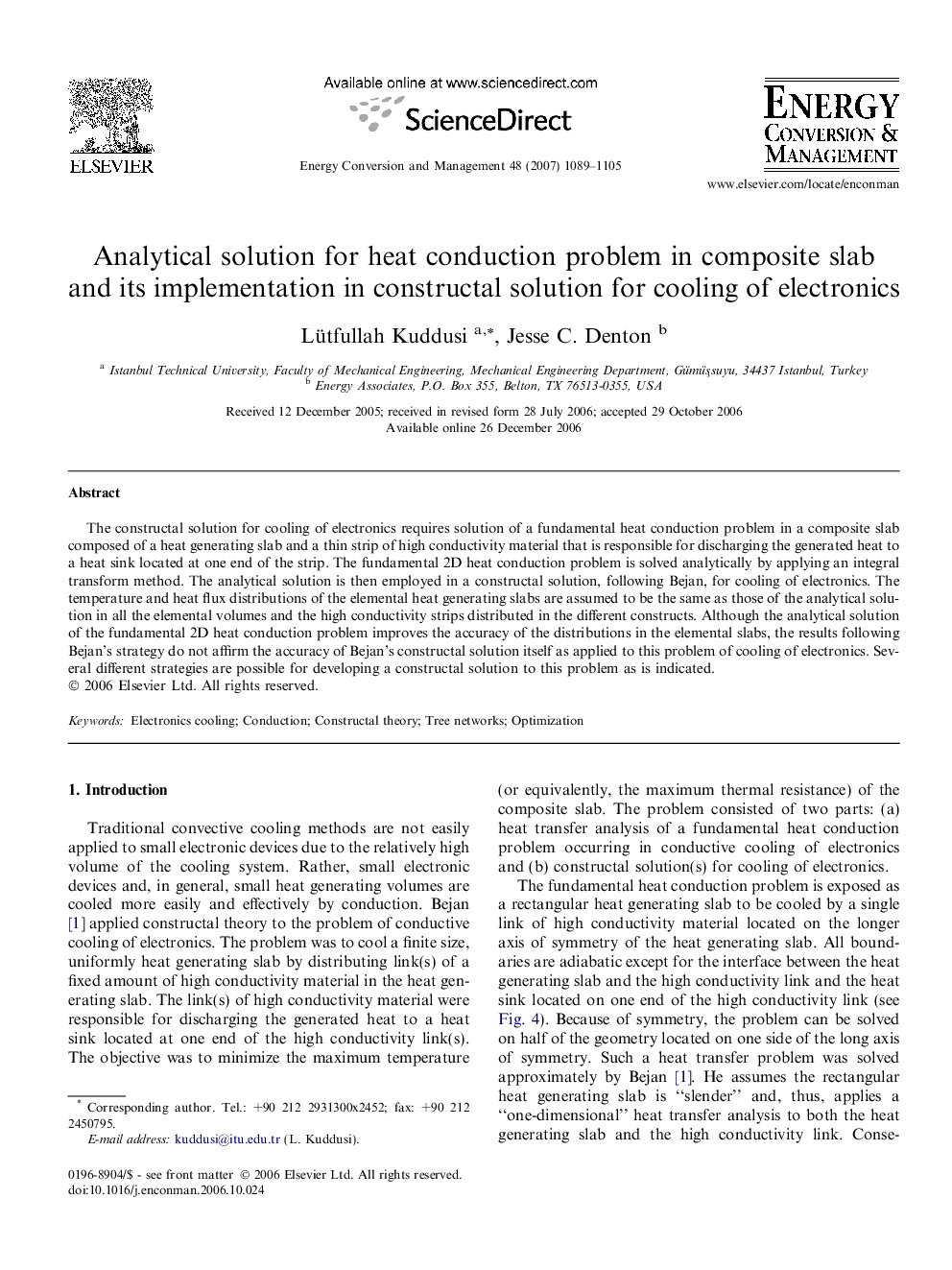 Analytical solution for heat conduction problem in composite slab and its implementation in constructal solution for cooling of electronics