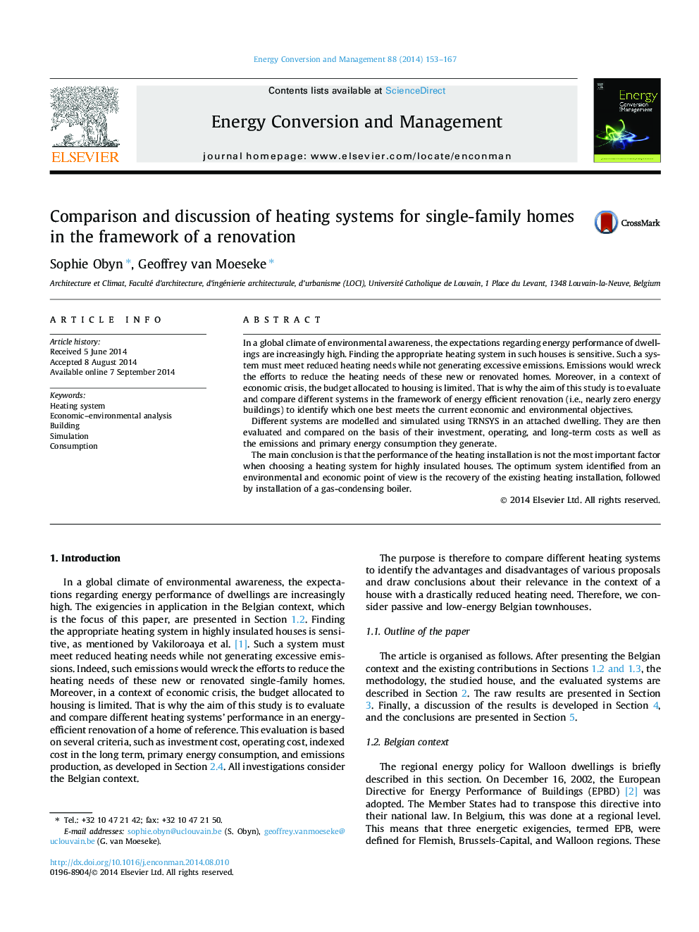 Comparison and discussion of heating systems for single-family homes in the framework of a renovation