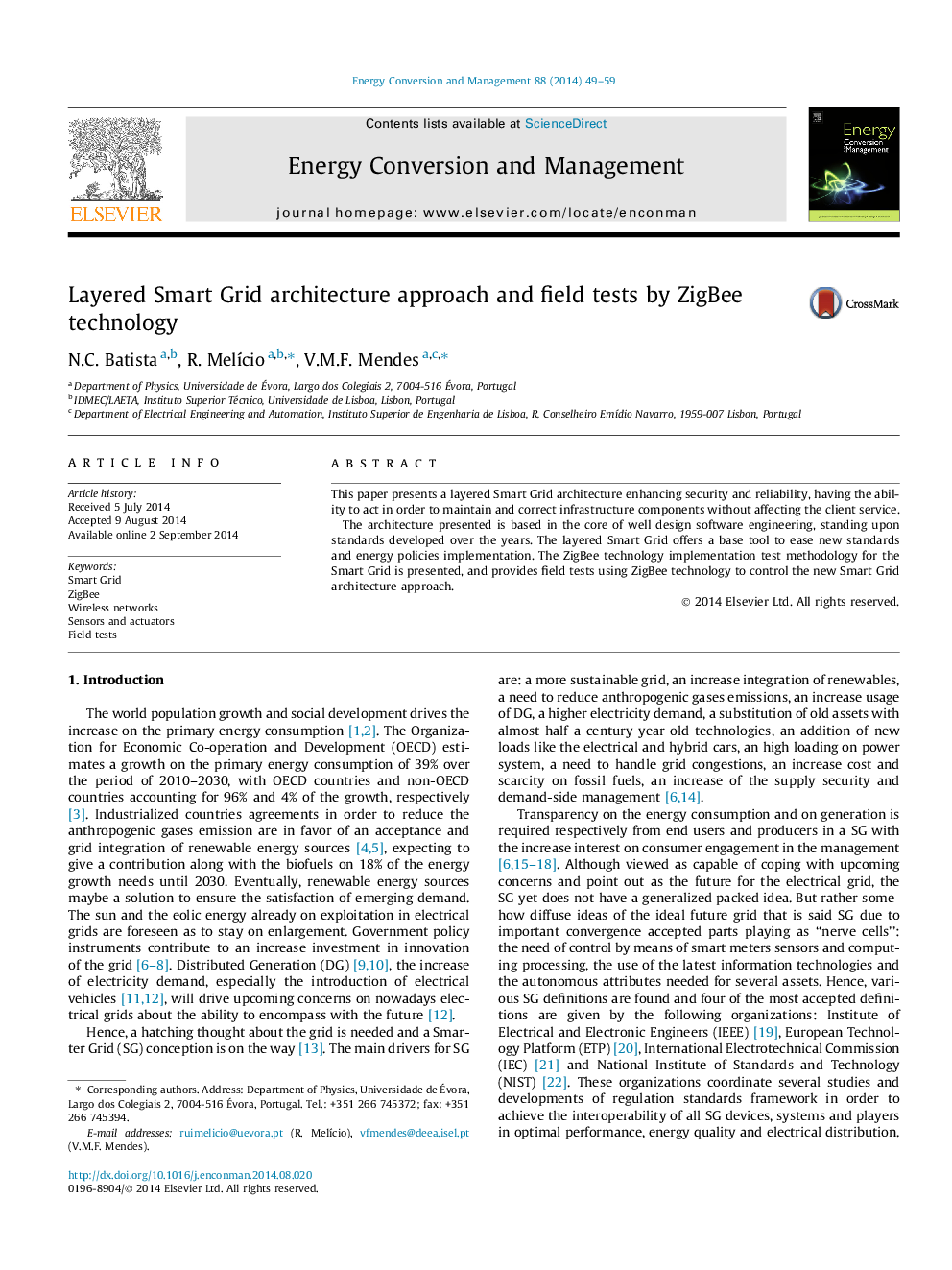 Layered Smart Grid architecture approach and field tests by ZigBee technology