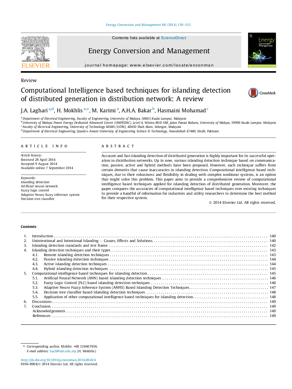 Computational Intelligence based techniques for islanding detection of distributed generation in distribution network: A review