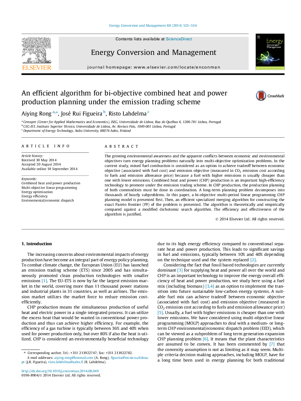 An efficient algorithm for bi-objective combined heat and power production planning under the emission trading scheme