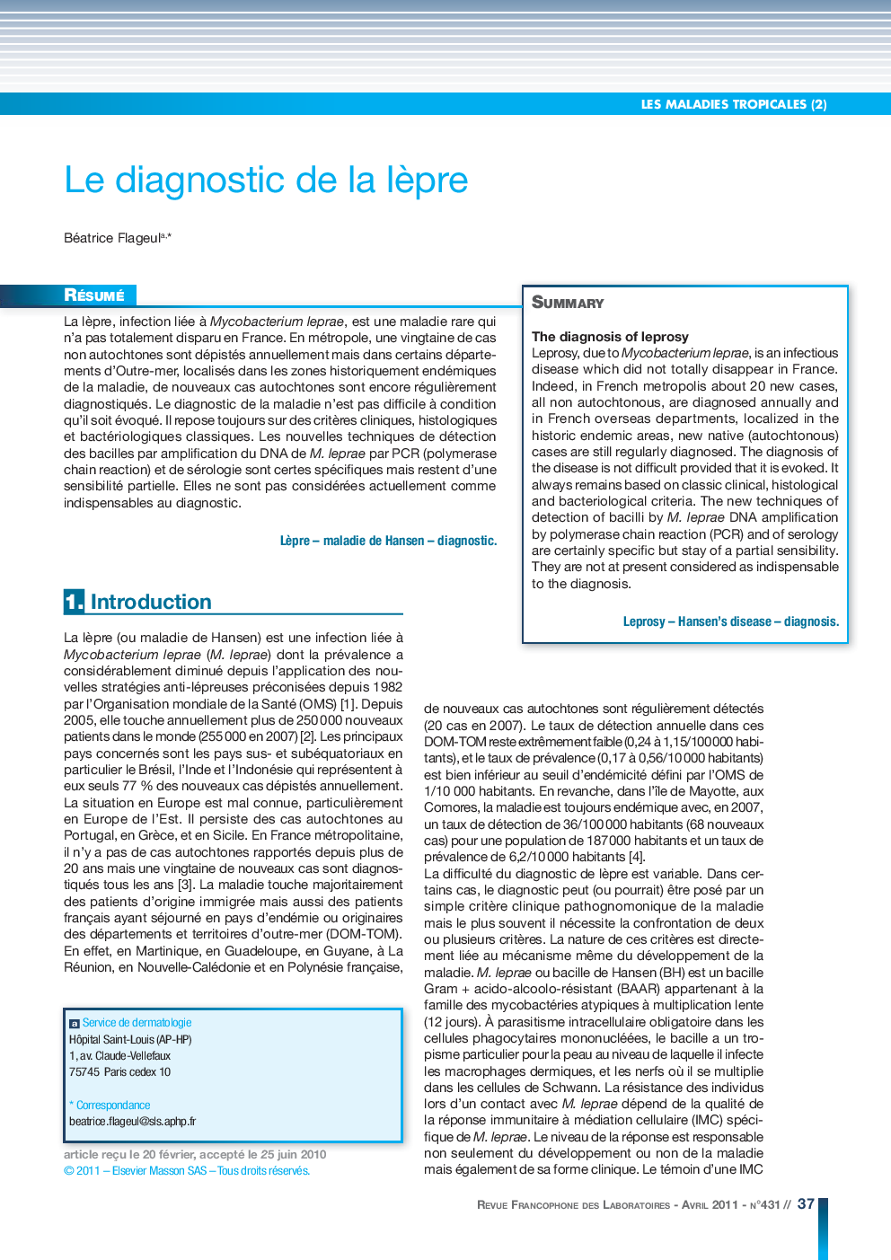 Le diagnostic de la lÃ¨pre