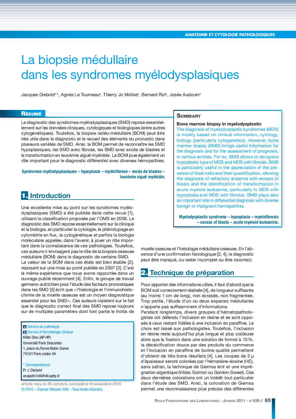 La biopsie médullaire dans les syndromes myélodysplasiques