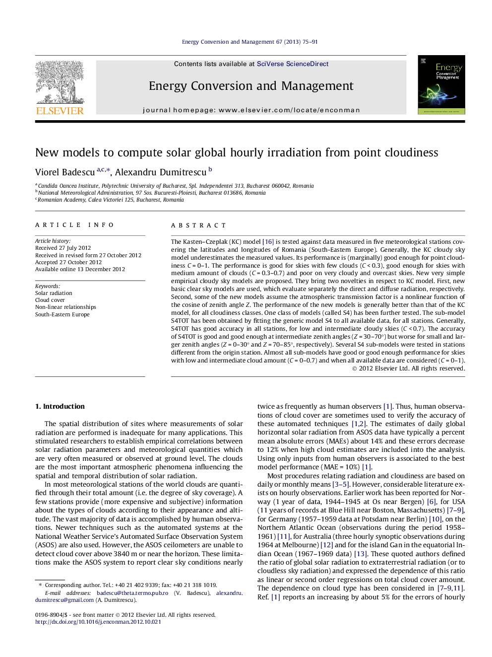 New models to compute solar global hourly irradiation from point cloudiness