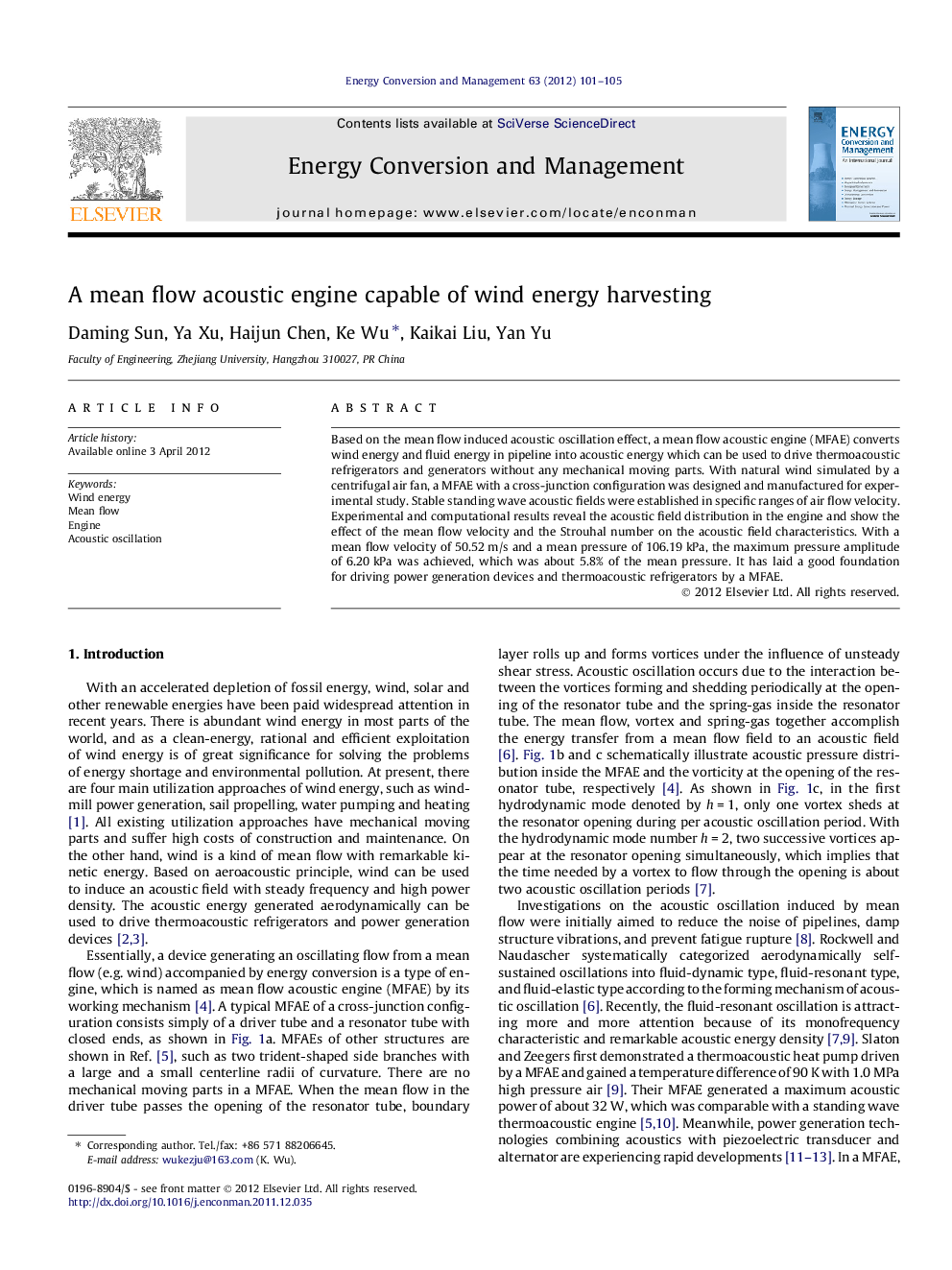 A mean flow acoustic engine capable of wind energy harvesting