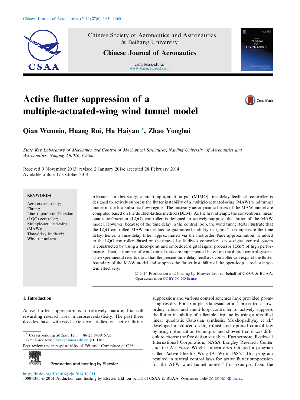 Active flutter suppression of a multiple-actuated-wing wind tunnel model 