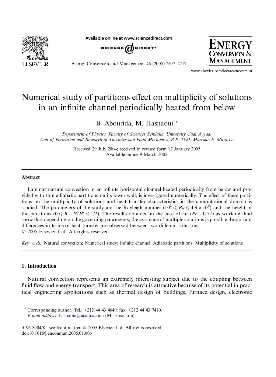 Numerical study of partitions effect on multiplicity of solutions in an infinite channel periodically heated from below