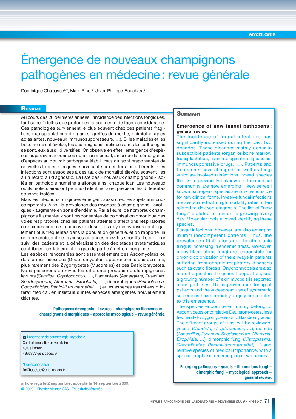 Ãmergence de nouveaux champignons pathogÃ¨nes en médecine : revue générale