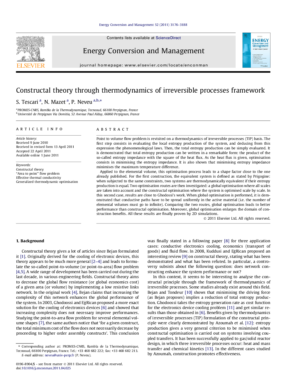 Constructal theory through thermodynamics of irreversible processes framework