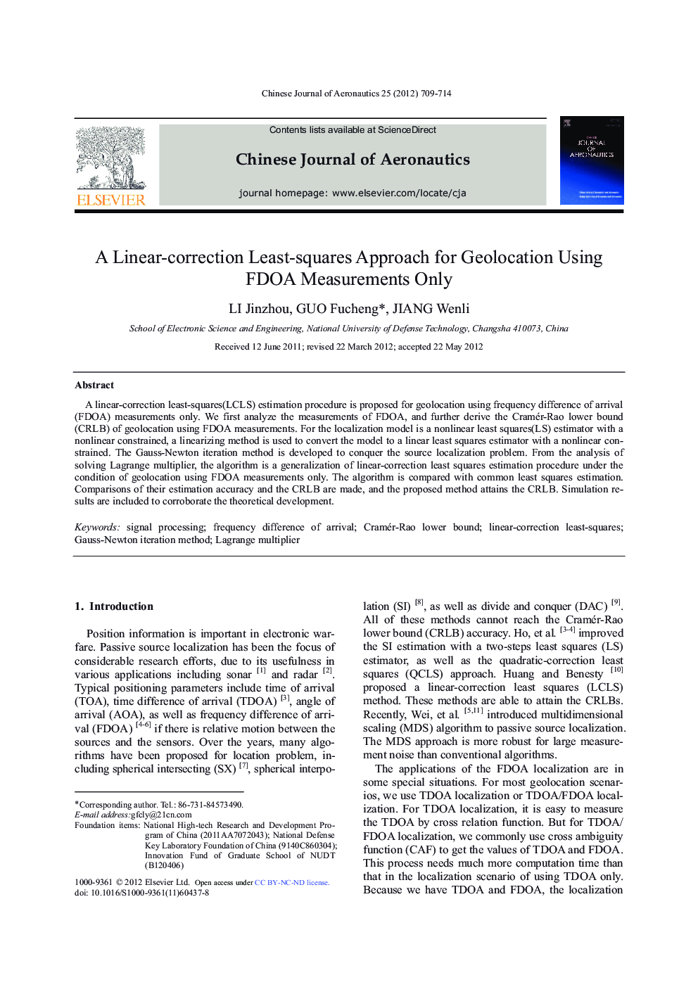 A Linear-correction Least-squares Approach for Geolocation Using FDOA Measurements Only 