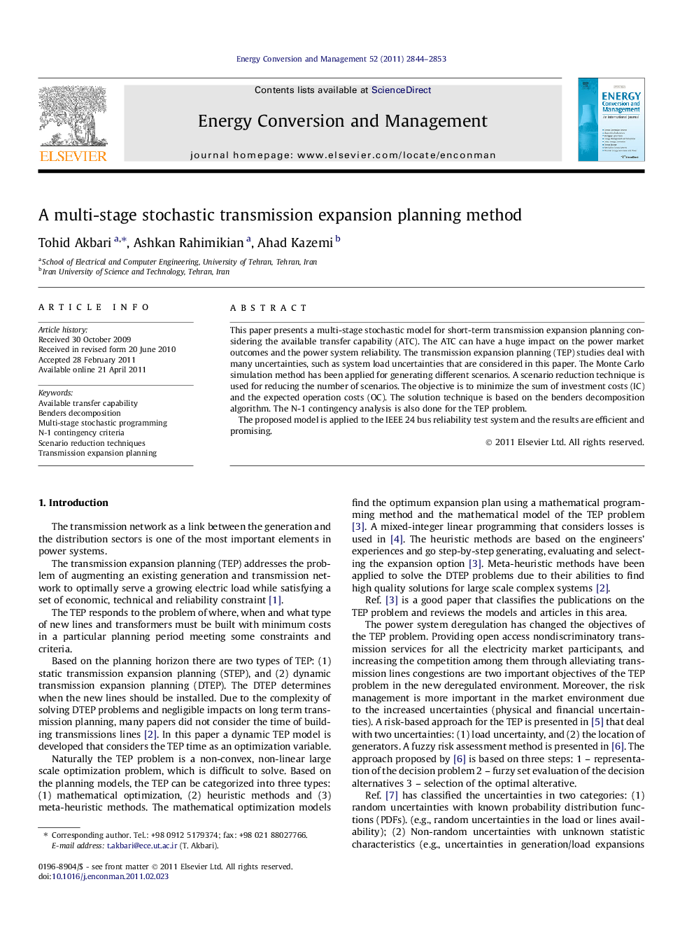 A multi-stage stochastic transmission expansion planning method