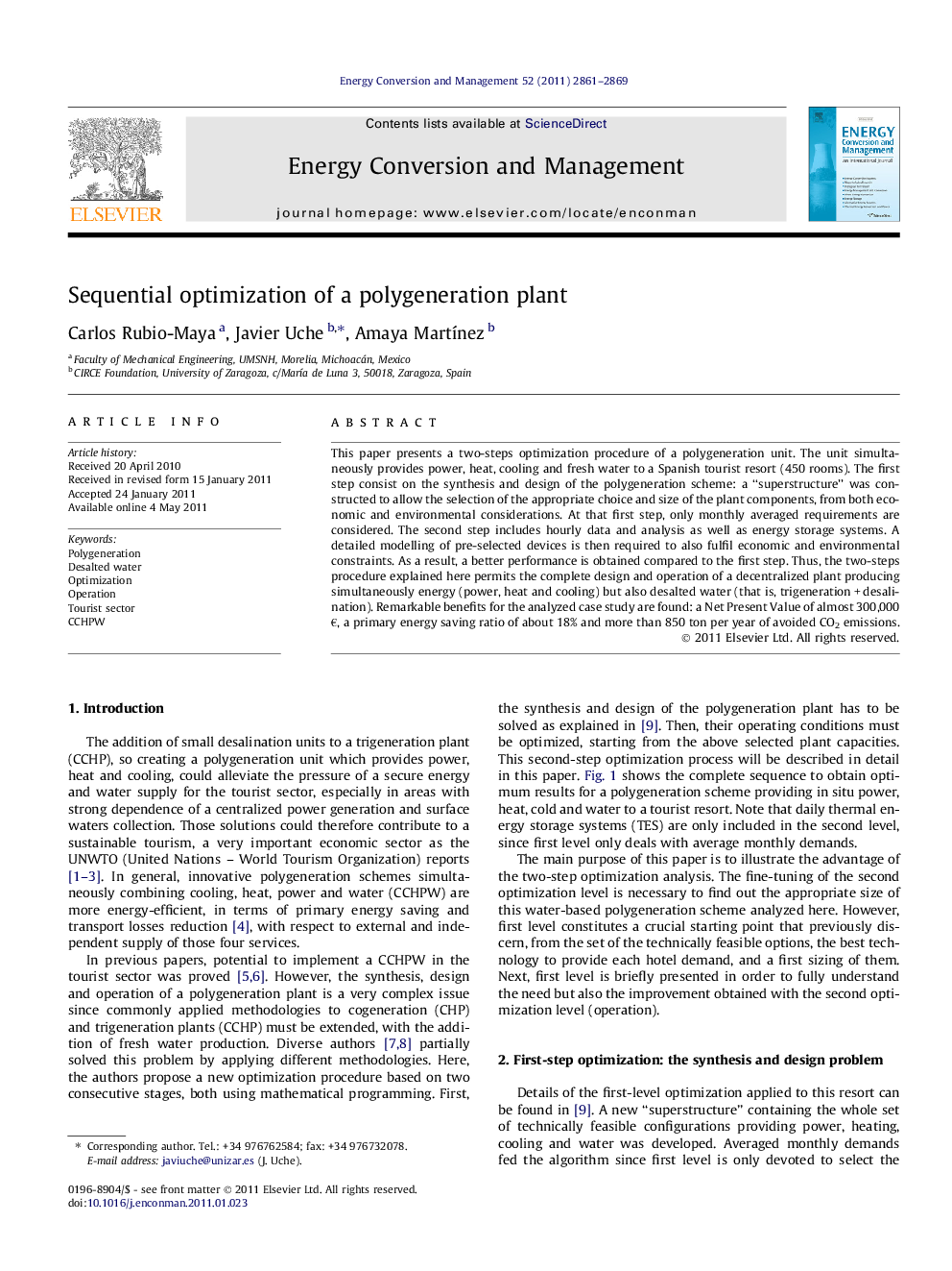 Sequential optimization of a polygeneration plant