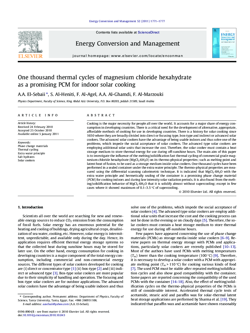 One thousand thermal cycles of magnesium chloride hexahydrate as a promising PCM for indoor solar cooking