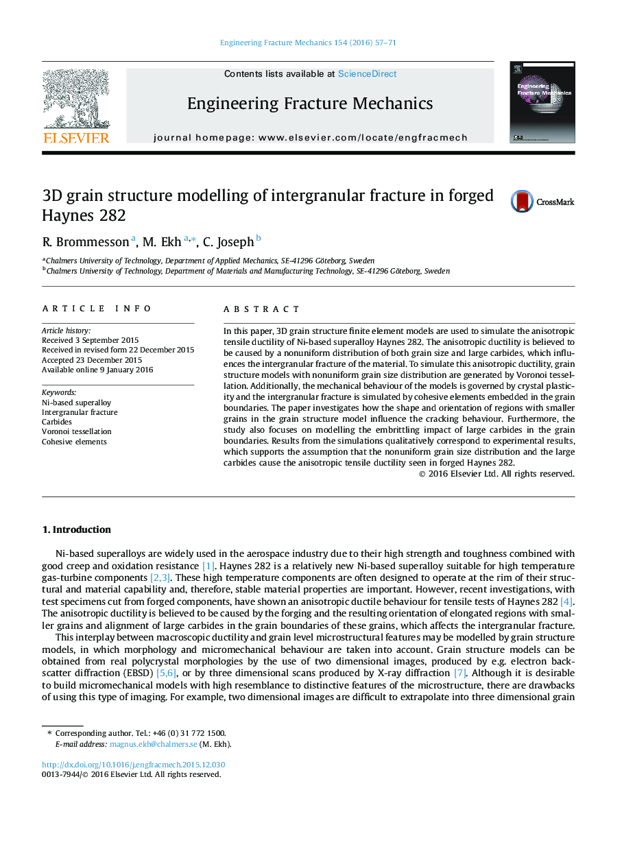 3D grain structure modelling of intergranular fracture in forged Haynes 282