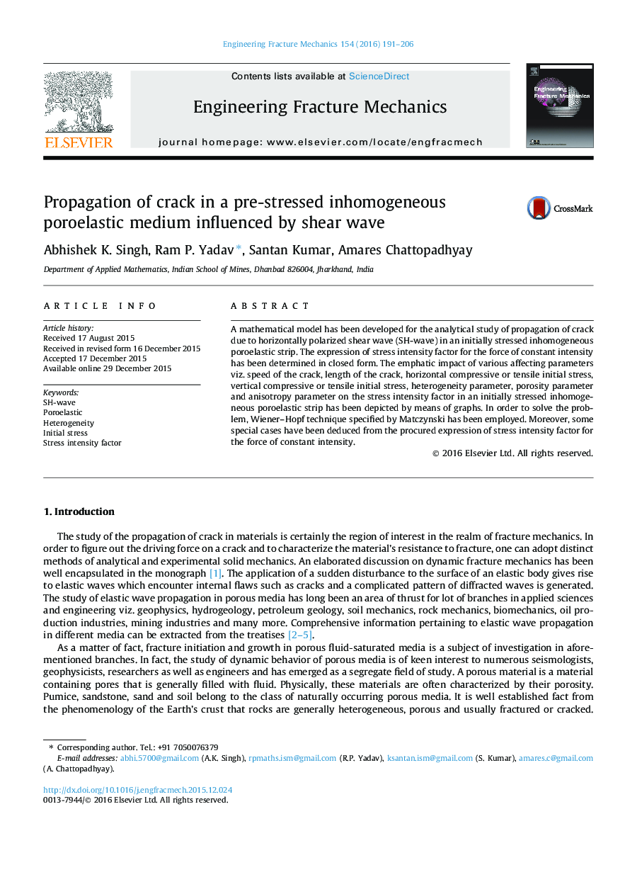 Propagation of crack in a pre-stressed inhomogeneous poroelastic medium influenced by shear wave