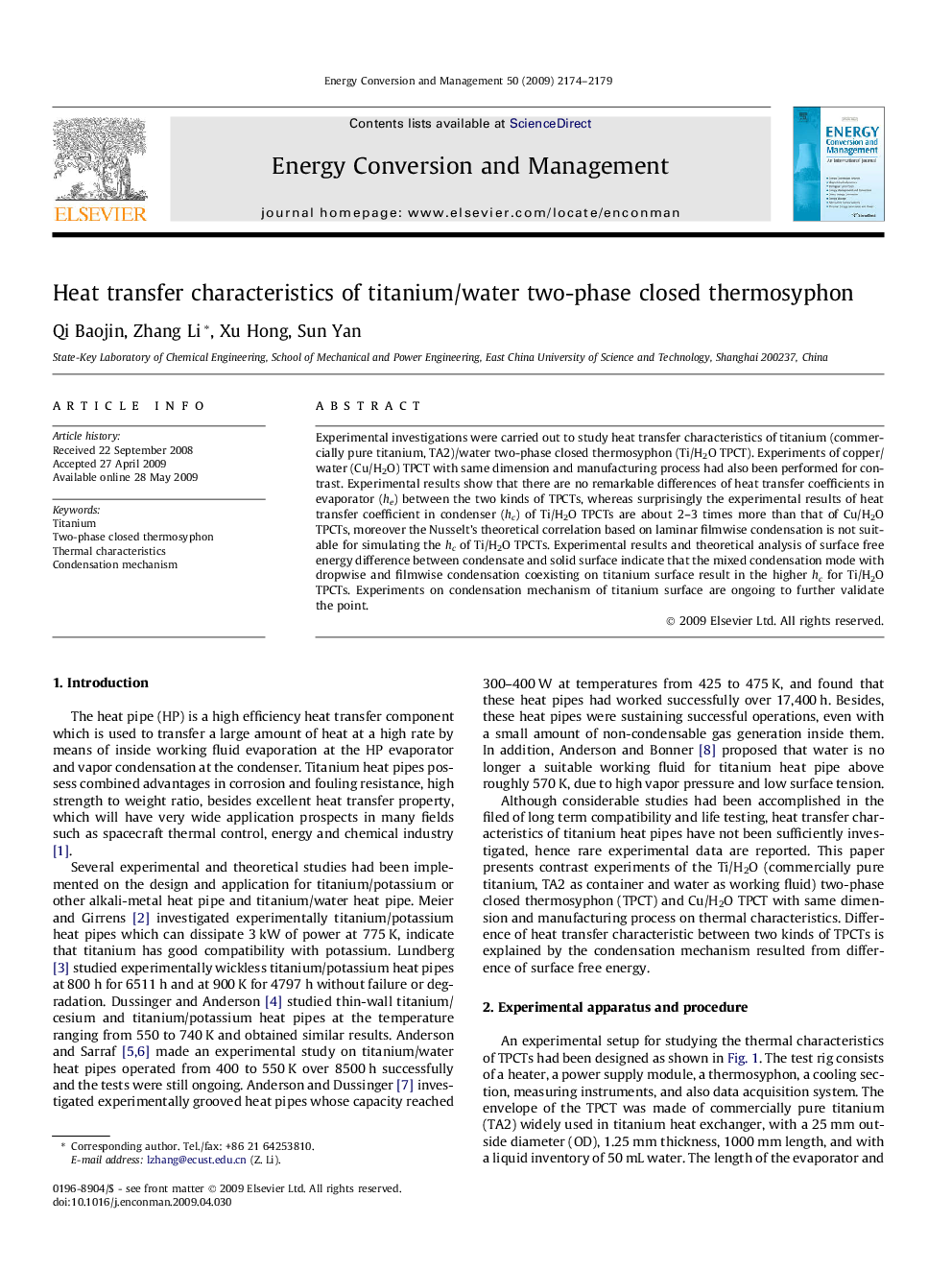 Heat transfer characteristics of titanium/water two-phase closed thermosyphon