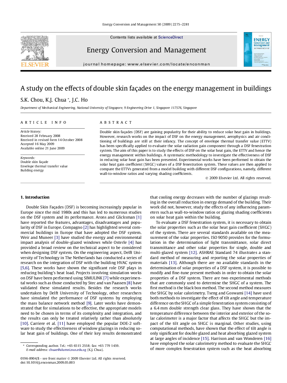 A study on the effects of double skin façades on the energy management in buildings