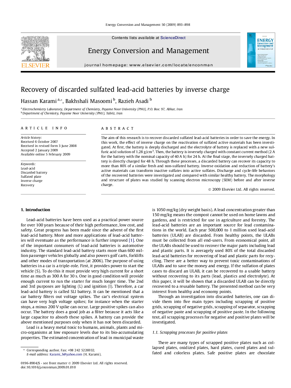 Recovery of discarded sulfated lead-acid batteries by inverse charge