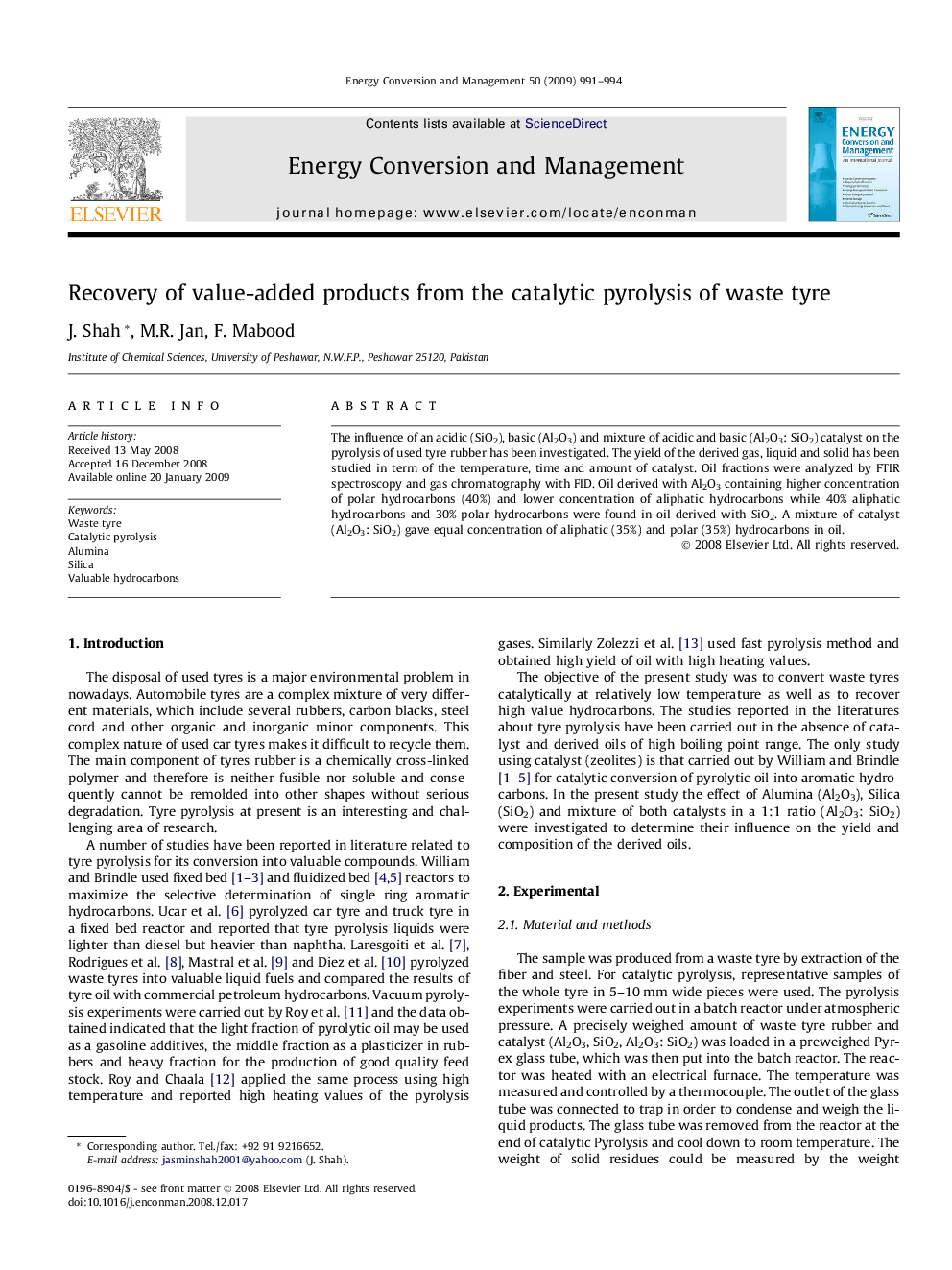 Recovery of value-added products from the catalytic pyrolysis of waste tyre