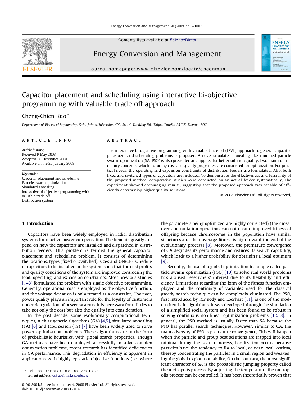 Capacitor placement and scheduling using interactive bi-objective programming with valuable trade off approach