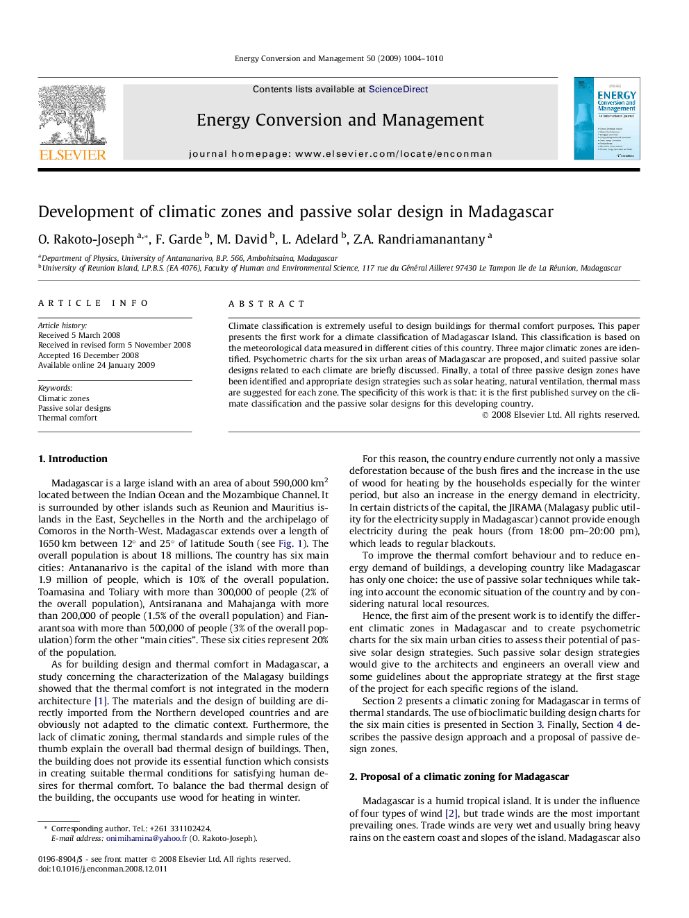 Development of climatic zones and passive solar design in Madagascar