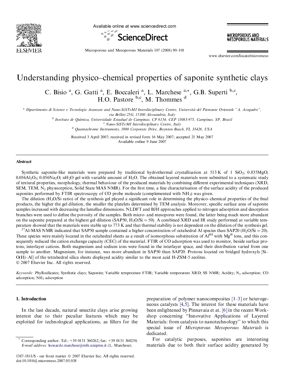 Understanding physico–chemical properties of saponite synthetic clays