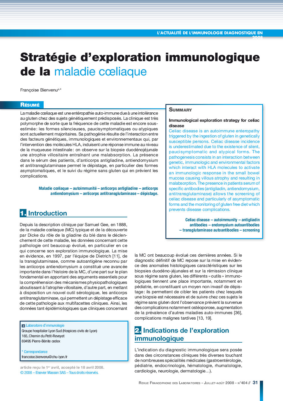 Stratégie d'exploration immunologique de la maladie cÅliaque