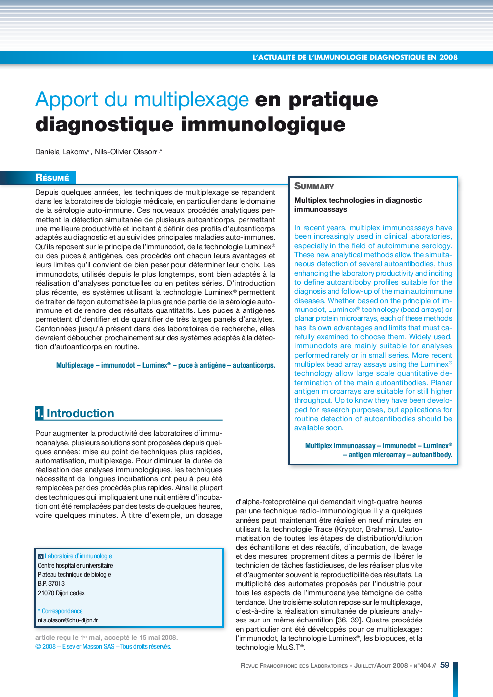 Apport du multiplexage en pratique diagnostique immunologique