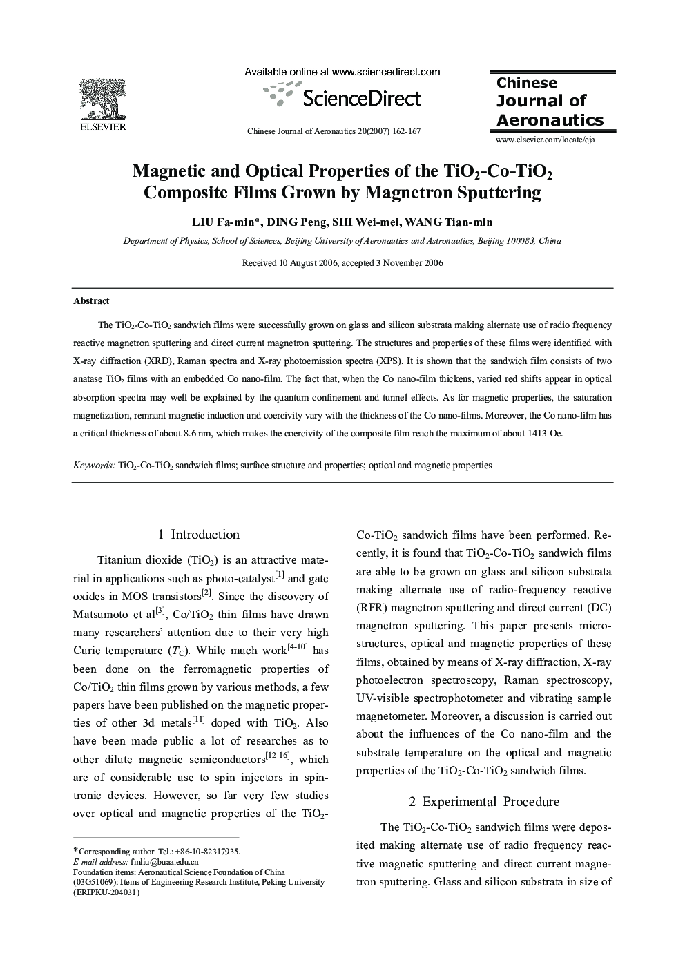 Magnetic and Optical Properties of the TiO2-Co-TiO2 Composite Films Grown by Magnetron Sputtering 