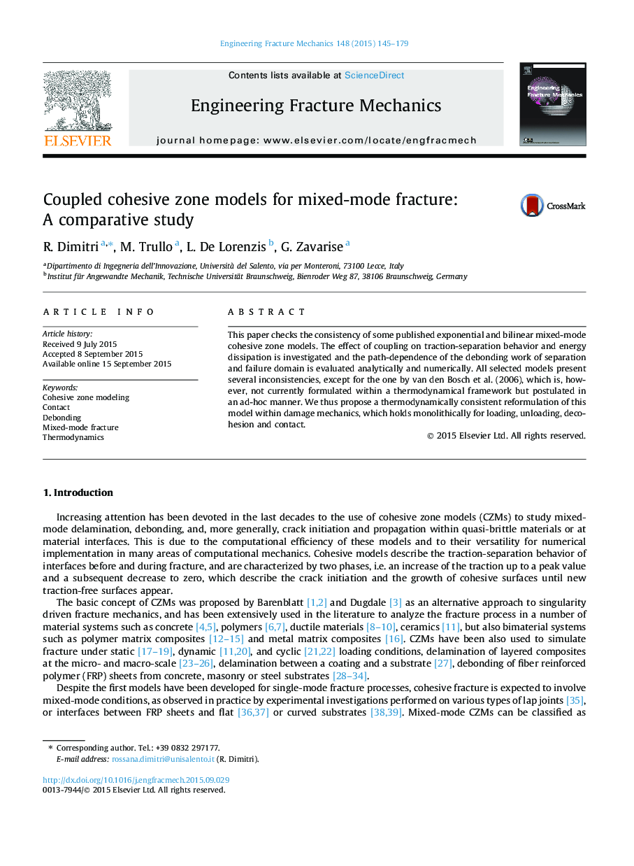 Coupled cohesive zone models for mixed-mode fracture: A comparative study