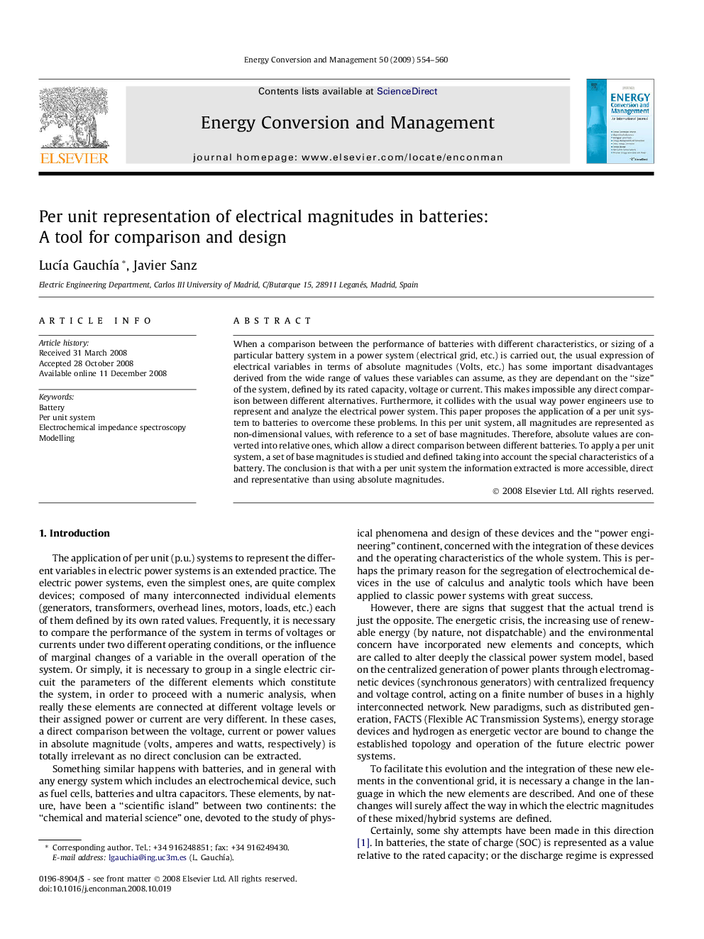 Per unit representation of electrical magnitudes in batteries: A tool for comparison and design