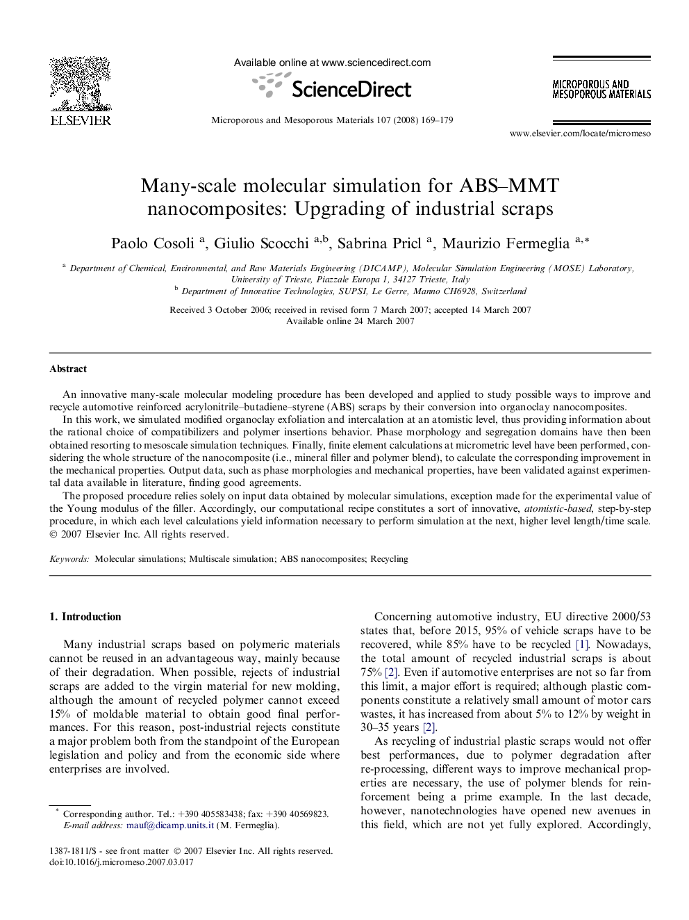 Many-scale molecular simulation for ABS–MMT nanocomposites: Upgrading of industrial scraps