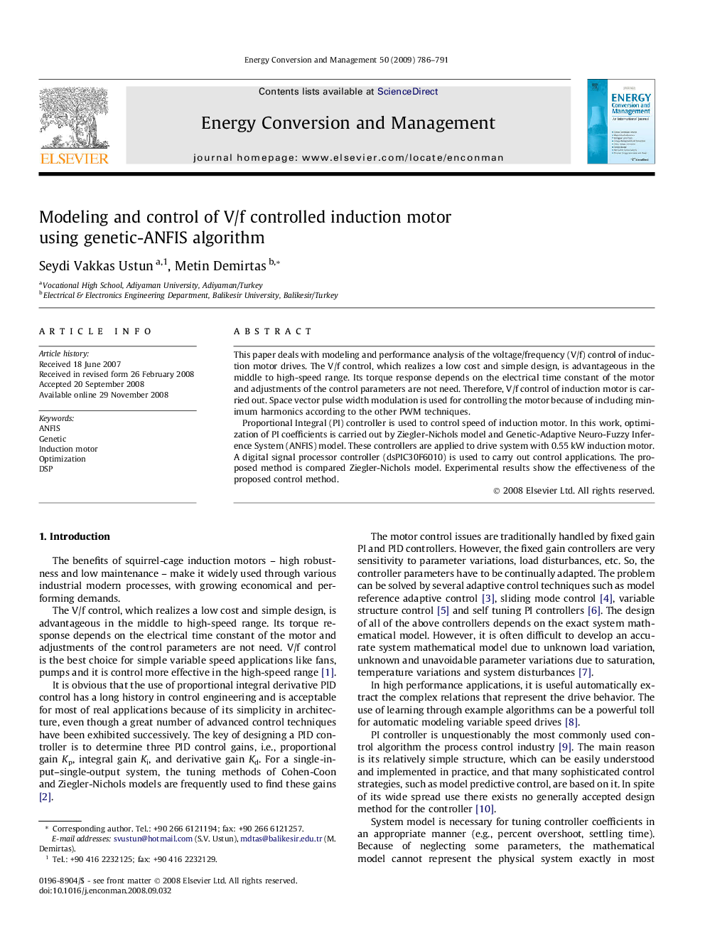 Modeling and control of V/f controlled induction motor using genetic-ANFIS algorithm