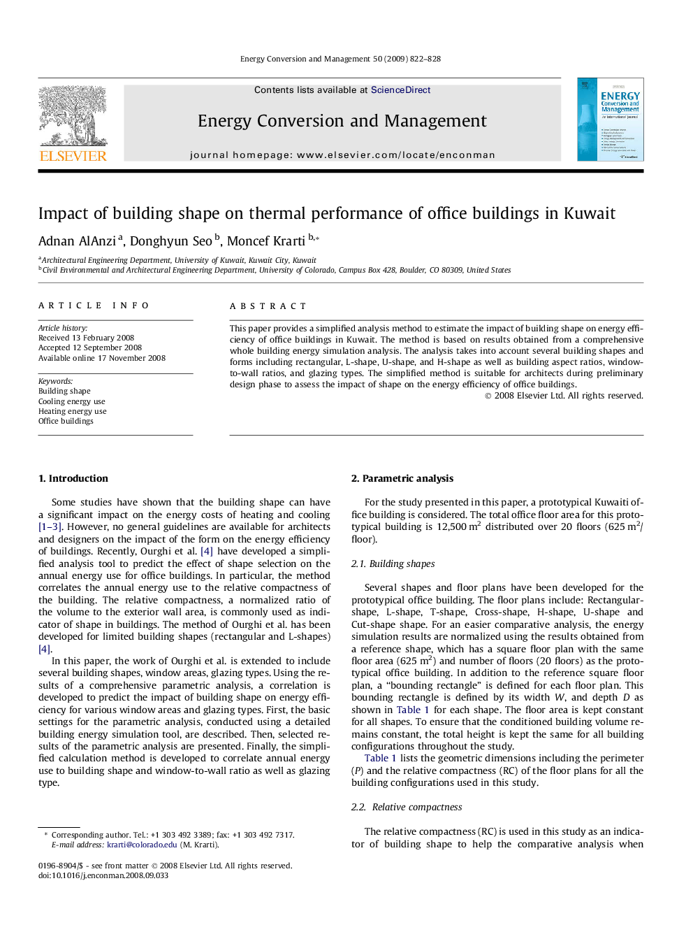 Impact of building shape on thermal performance of office buildings in Kuwait