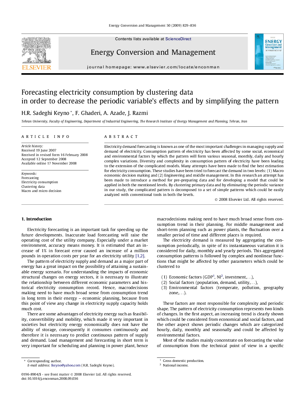 Forecasting electricity consumption by clustering data in order to decline the periodic variable’s affects and simplification the pattern