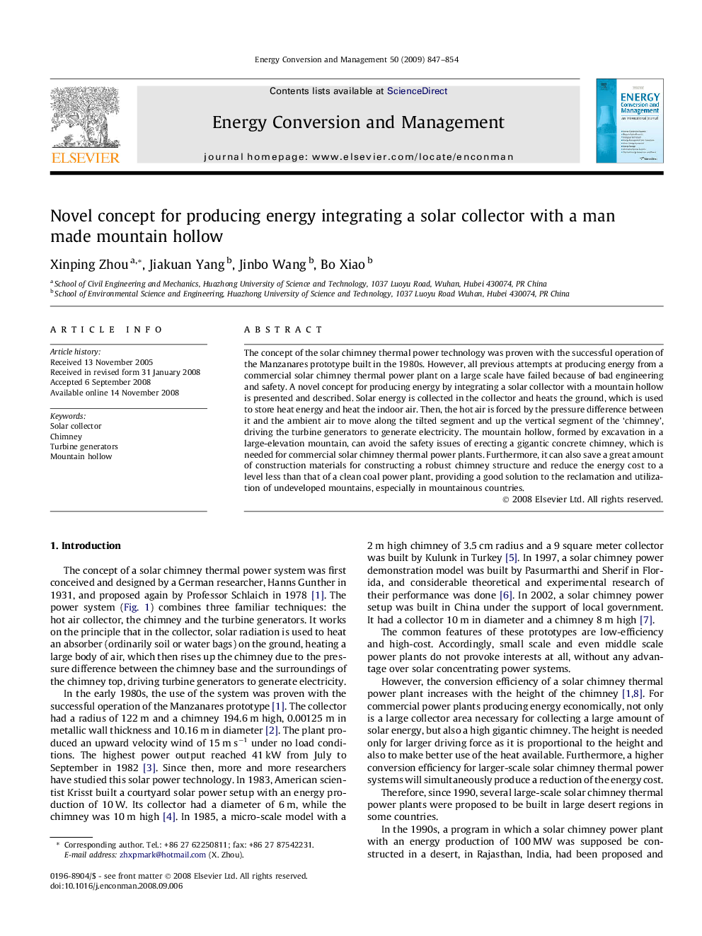 Novel concept for producing energy integrating a solar collector with a man made mountain hollow