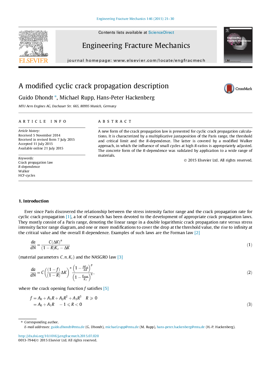 A modified cyclic crack propagation description