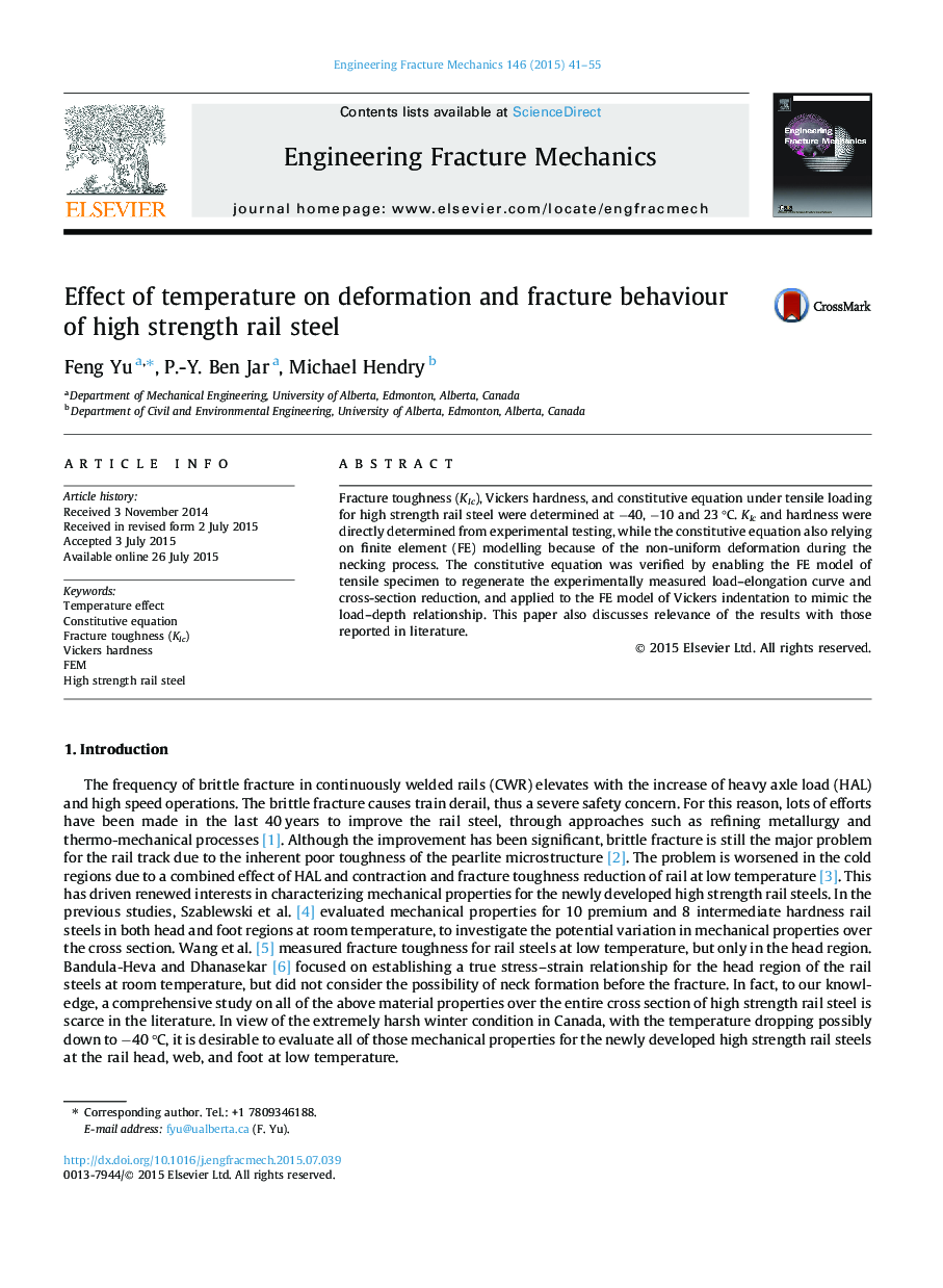 Effect of temperature on deformation and fracture behaviour of high strength rail steel