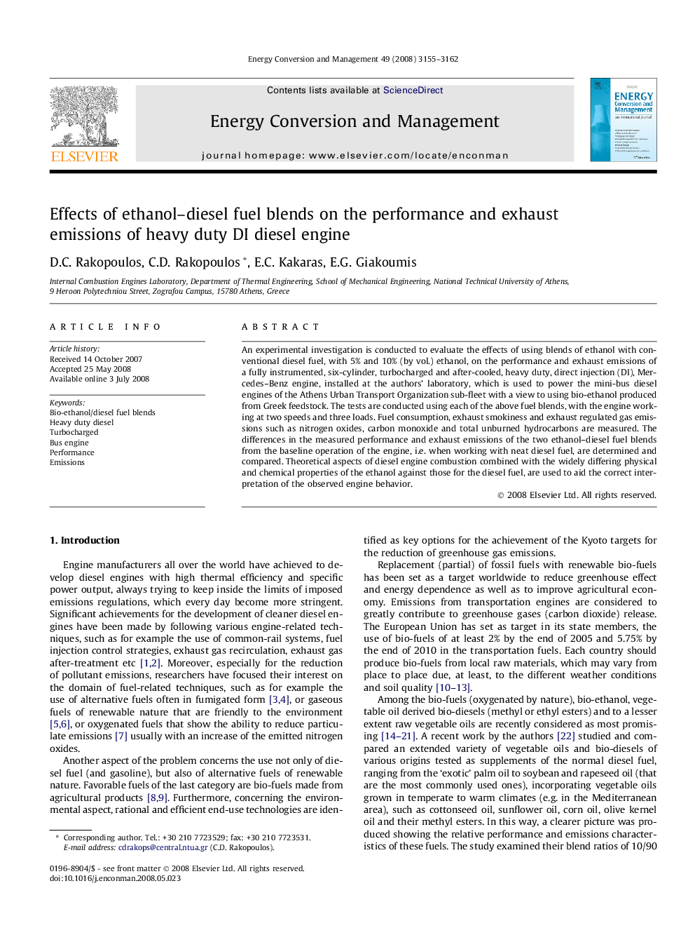 Effects of ethanol–diesel fuel blends on the performance and exhaust emissions of heavy duty DI diesel engine